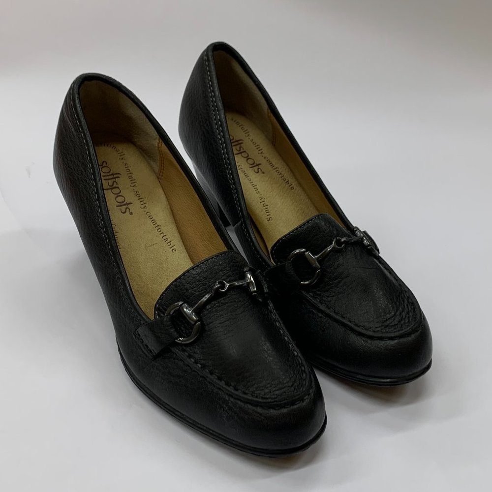 Softspots® Women's Black Leather Penny Loafer Comfort Pumps Heels Size 6M